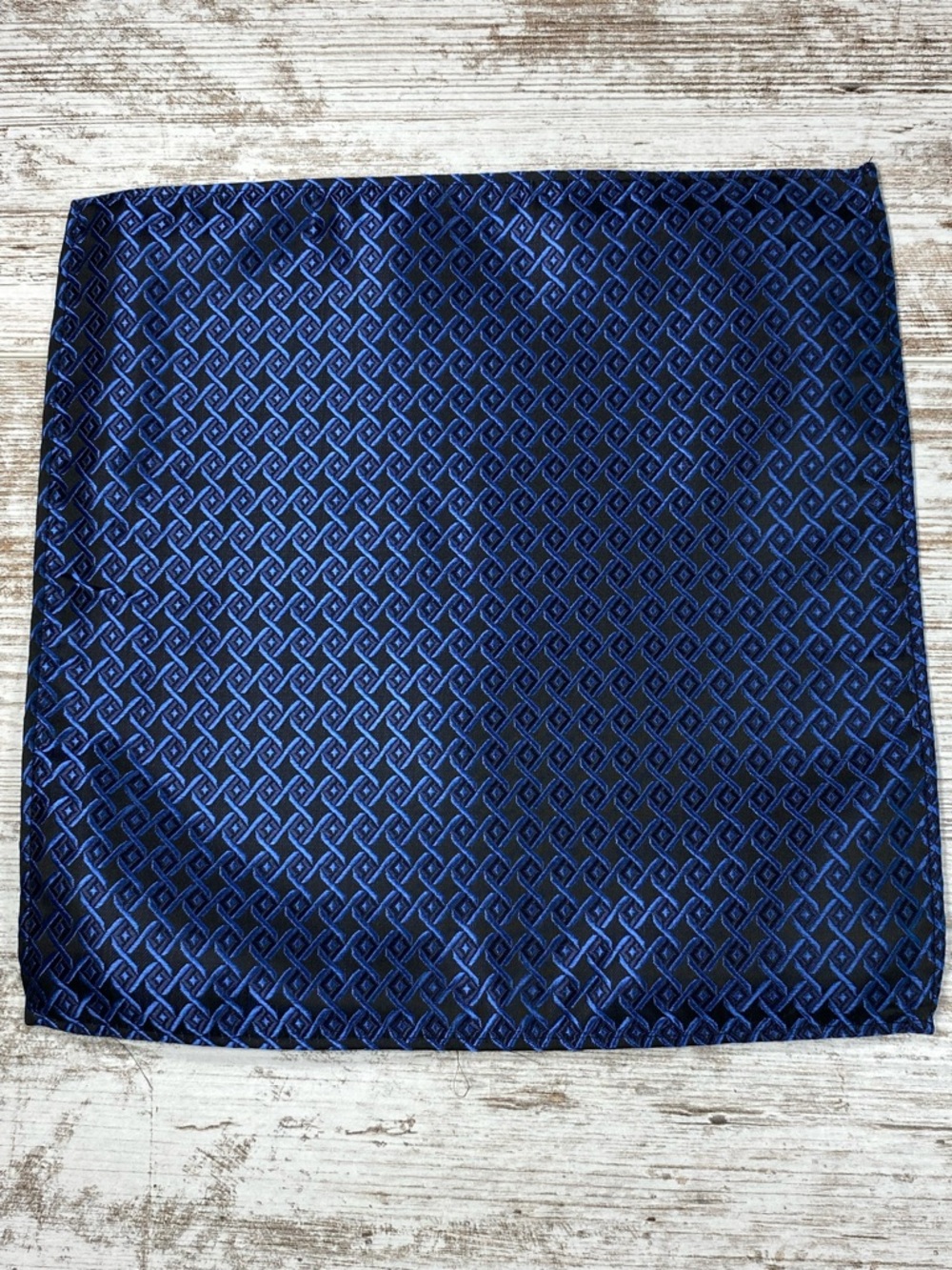 Royal Blue Pocket Square Black Geometric Woven Silk Blend Men’s Formal Wedding